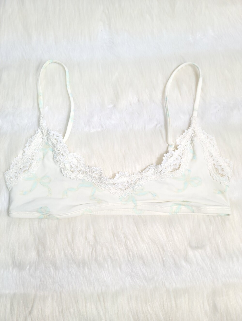 SKIMS Fits Everybody Lace Scoop Bralette Ivory Pearl Bows Print Women Medium NEW